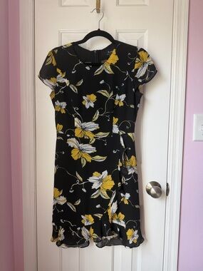 Bardot Black Mini Dress with Yellow & White Floral Print